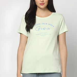 Crop top vert clair pour femme, col rond, manches courtes, en jersey de coton, imprimé lettres, style décontracté, printemps-été, best-seller - Product Image 4