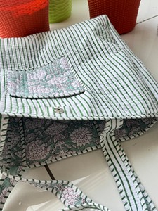 Bolsa de compras grande, ecológica, con asas de cuerda, acolchada, hecha a mano, de algodón a rayas para mujer - Product Image 5