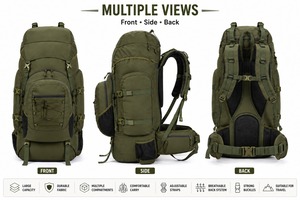 Sac à dos unisexe personnalisé en gros, 56-76L, en nylon imperméable, camouflage, pour la randonnée - Product Image 3