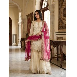New Collection In Pure Fendy Silk With Heavy Embroidery Sequence Work <b>Top</b> Bottom And Dupatta Set Fully Stitched Ready to Wear - Product Image 1
