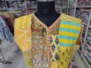 Yellow Patchwork <b>Quilted</b> Vest Women's V-Neck Sleeveless <b>Jacket</b> Hand Embroidered Cotton Summer Woven <b>Patterned</b> Top GIFT FOR HER - Product Image 4