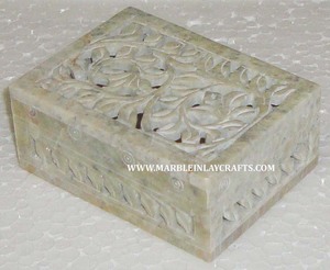 Boîte de rangement de bijoux en pierre ollaire naturelle sculptée à la main indienne et boîte de spéléologie en pierre stéatite à usage cadeau de mariage à bas prix - Product Image 2