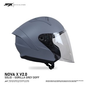 JPX nova X หมวกกันน็อคครึ่งหน้า V2ในกอริลลาสีเทา doff มีกระบังหน้าคู่และการออกแบบสีทึบทันสมัยสำหรับผู้ขับขี่สมัยใหม่ - Product Image 4