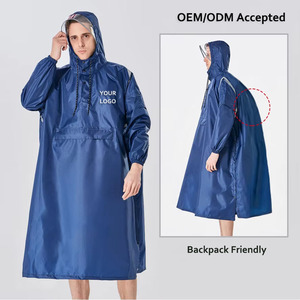 Poncho Impermeable con Capucha Unisex Azul Marino, Corte Holgado y Largo con Bolsillos, Apto para Mochila, Talla Adulto - Product Image 1