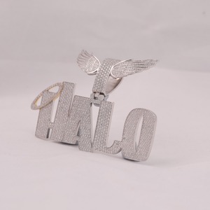Collar con Colgante de Letra HALO Personalizado con Alas de Ángel, Chapado en Plata 925, con Incrustaciones de Moissanita, Joyería Hip Hop de Lujo, Collar con Nombre Brillante - Product Image 2