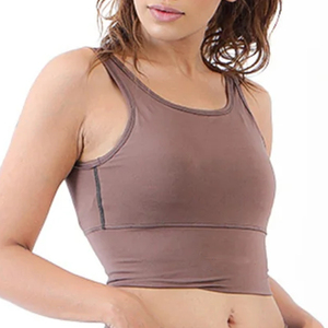 Sujetador deportivo sin costuras de color liso para mujer, cuello redondo, espalda cruzada, soporte medio, ropa deportiva para yoga, transpirable, de elastano y poliéster - Product Image 3