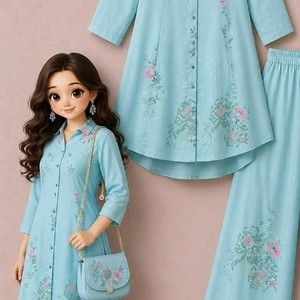 Châle en mousseline de soie bleu clair brodé de fleurs pour femme, style ethnique, décontracté, toutes saisons, tissu respirant, usage quotidien - Product Image 2