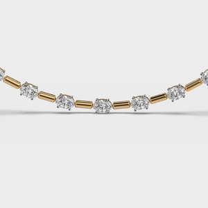 Collar de Oro Sólido de 18K con Diamantes Cultivados en Laboratorio y Eslabones en Forma de Barra |   Cadena de Eslabones de Lujo con Racimos de Diamantes |   Elegante y Delicado Conjunto de Fiesta con Estrellas - Product Image 2