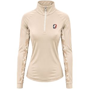 Haut de sport beige personnalisé pour femme avec fermeture éclair quart de tour, manches longues à motif floral, idéal pour l'entraînement et les activités sportives - Product Image 1