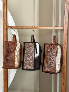 New Western Tooled Cowhide Leather Stylish Makeup Cosmetic Storage Box Hot Selling Jewelry Pouch ,<b>Vanity</b> Bathroom Organizer Box - Product Image 4