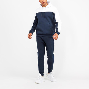 Conjunto Deportivo Informal para Hombre, con Capucha, en Azul Marino y Blanco, Pantalones Largos, Transpirable, de Algodón, para Otoño - Product Image 1