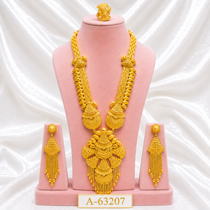Luxury 24K Gold Plated Brass Bridal Jewelry <b>Set</b> with Zircon Bridal Necklace Earrings & Ring <b>Set</b> for Wedding A-63209 - Product Image 3