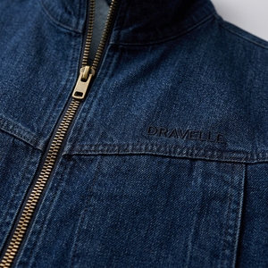 Veste en jean bleu foncé pour homme, coupe classique, fermeture éclair, style décontracté, couleur unie, tissu en coton tissé, vêtement d'automne - Product Image 6