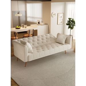 Divano Letto Convertibile Americano Retrò da 71 Pollici in Velluto Beige con Funzione Letto a Scomparsa per Soggiorno, Camera da Letto o Ufficio di Piccole Dimensioni - Product Image 3