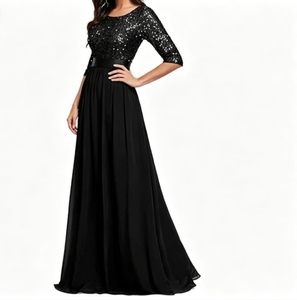 New Hot-selling Luxury Women Crew Neck Satin Straight Lace Elegant <b>Sequined</b> Celebrity Evening Dresses for Summer - Product Image 2