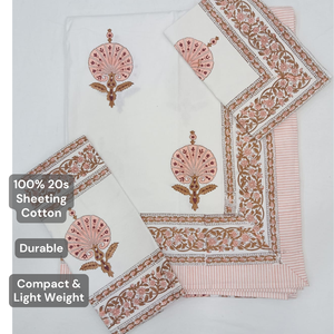 Soft Premium Classic White & Peach Floral Jaipuri Indian Hand Block Printed 100% Cotton Hotel Use Bedsheet <b>King</b> <b>Size</b> Wholesale - Product Image 4