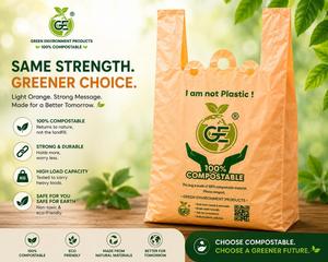 Sac de courses compostable, à base de plantes, jetable, pour supermarché, restaurant, pharmacie - Product Image 3