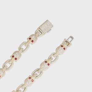 Bracelet à maillons tête de mort en argent 925 pour homme, plaqué or rose, avec diamants, chaîne hip-hop, œil rouge, bijoux gothiques pour motard - Product Image 4