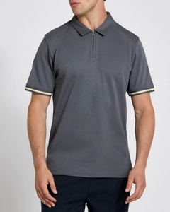 T-shirt décontracté pour homme en coton tricoté gris foncé à manches courtes, col zippé, couleur unie, respirant, coupe ajustée, pour le golf, OEM - Product Image 6