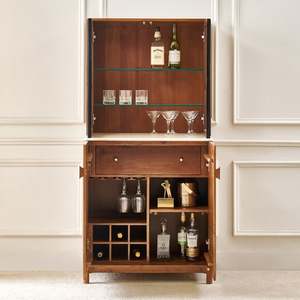 Mueble Bar Moderno de Madera de Mango con Tiradores de Latón y Puertas de Cristal, Consola de Almacenamiento de Diseño Independiente - Product Image 3