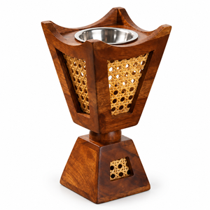 Brûleur d'encens artisanal en résine et bois avec insert en acier inoxydable, brûleur d'arômes décoratif moderne, fabricant en gros - Product Image 4