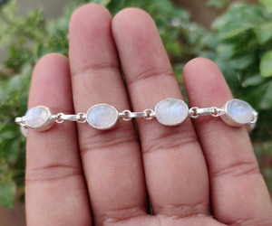 Bracelet ajustable fait main en argent sterling 925 avec pierre de lune naturelle, 7-8 pouces, bijoux en pierres précieuses, bracelet bohème design pour unisexe - Product Image 5