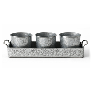 Nouvel ensemble de pots à fleurs rustiques en métal galvanisé avec plateau pour la décoration intérieure et extérieure du jardin, taille et forme personnalisables - Product Image 4