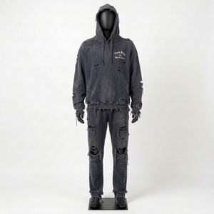 Chándal de invierno personalizado estilo urbano, 100% algodón, de corte regular, para hombre, con efecto desgastado - Product Image 1