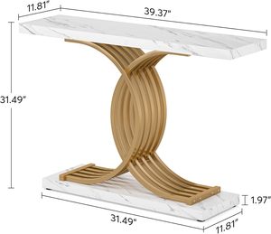 Table console moderne noire 39 pouces avec pieds en métal, plateau en bois rectangulaire étroit, montage facile, mobilier pour la maison, entrée, chambre, salon - Product Image 2