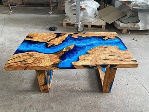 Natural Wood Blue Epoxy Resin Conference Tabletop Rectangle Modern Custom Made Durable 35mm Thick Dining Room Furniture Indoor - Product Image 6