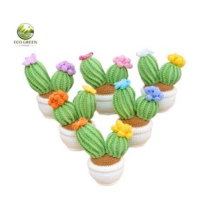 Plante de cactus au crochet artisanale, écologique et durable, en pot avec abeille et fleur, décoration intérieure pour salon, toutes saisons - Product Image 5