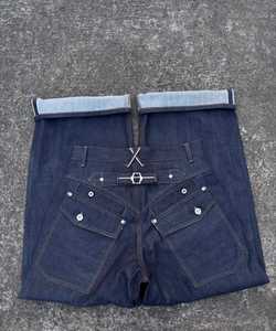 Jean vintage en denim indigo brut, coupe ample, jambe large droite, taille haute, délavage clair, pour homme, automne hiver été - Product Image 4