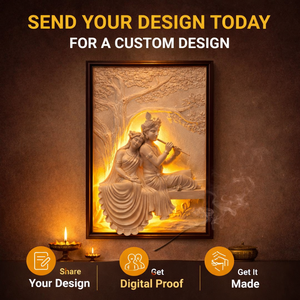 26x18 Inch Radha Krishna 3D Relief Mural | Traditional Handmade Warm LED Backlit Wood Frame Spiritual Wall Art for Home <b>Mandir</b> - Product Image 4