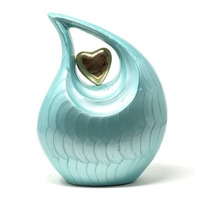 Urne funéraire en forme de larme turquoise avec accent cœur doré pour cendres d'adultes, souvenir commémoratif décoratif - Product Image 1