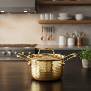 Gold Hammered Customized <b>Stainless</b> <b>Steel</b> Eco-Friendly Casserole Set Cooking Pots <b>Pan</b> Luxury Kitchenware Vegetable Shape Lid - Product Image 6