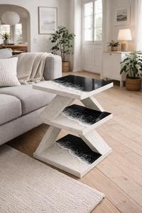 Mueble de Almacenamiento de 3 Niveles de Resina y Madera con Chapa Sólida, Diseño Rústico, Banco para Entrada, Pasillo, Sala de Estar, Sofá, de la India - Product Image 2