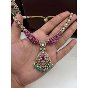 Indian Ethnic Victorian Hasli <b>Gold</b> Plated Zircon Bridal Jewelry <b>Set</b> for Wedding-Casual Style - Product Image 2