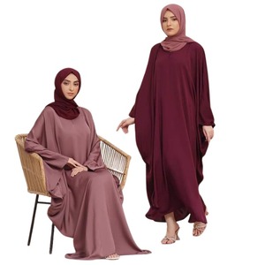 Abaya Tradicional para Mujer, Estilo Turco, Largo hasta el Tobillo, Mangas Largas, Corte Holgado, Ligera, Transpirable, Antiencogimiento, Chifón, Lino, Satén - Product Image 1