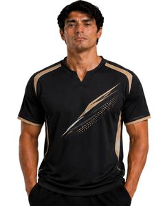 Camiseta Deportiva Negra y Marrón para Hombre, Manga Corta, de Secado Rápido, Transpirable, para Gimnasio, Entrenamiento, Personalizable para Equipos - Product Image 1