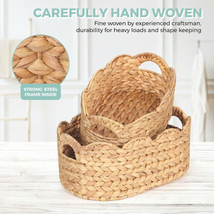 <b>Enchanting</b> Rustic Farmhouse-Style Eco-Friendly Handmade Water Hyacinth Oval Shape Multipurpose Scallop Basket Set - Product Image 5