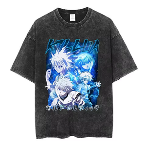 Camiseta de algodón extragrande para hombre con estampado del personaje Killua, cuello redondo, manga corta, estilo casual, tela tipo jersey, marca personalizada. - Product Image 1