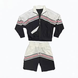 High Selling Custom Logo Multi Lines Black White Men's Nylon <b>Wind</b> <b>Breaker</b> Sets Suit For Summer Outwear Streetwear Jackets Shorts - Product Image 1