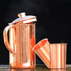 Copper <b>Water</b> Jug With Lid And Two Cups Classic Design Large Capacity Home Drinkware Set - Product Image 1