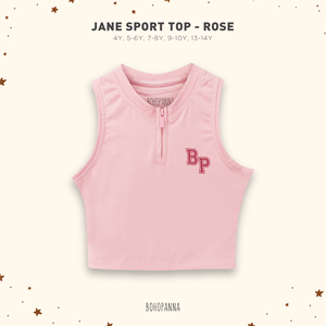 BOHOPANNA เจน สปอร์ต ท็อปสีโรสเสื้อครอปแขนกุดมีซิปด้านหน้าชุดออกกำลังกายสำหรับเด็ก 4Y-14Y - Product Image 1