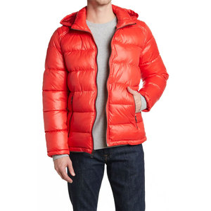 Men's <b>Red</b> <b>Hooded</b> Puffer <b>Jacket</b> Stand Collar Zipper Closure Windproof Down Filling Winter Casual Regular Fit Slim Style Wholesale - Product Image 6