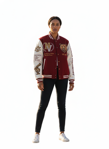 Custom High Quality Women's Letterman <b>Varsity</b> <b>Jacket</b> Genuine Cowhide Leather Cashmere Wool Body Dark <b>Purple</b> Sleeves Plaid - Product Image 2