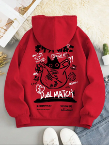 Sweat-shirt à capuche unisexe à manches longues, motif chat noir et dessin animé, style décontracté urbain et sportif, pour l'extérieur, automne-hiver - Product Image 2