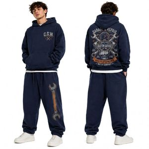 Men's Cotton Tracksuit <b>Set</b> With Graphic Print Hoodie And <b>Jogger</b> Pants Casual Streetwear Two Piece Sportswear Outfit - Product Image 4