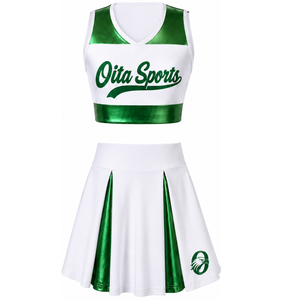 Ensemble d'uniforme de cheerleading sublimé blanc et vert sans manches, haut court et jupe pour équipe sportive, tenue de performance et d'entraînement personnalisée - Product Image 1