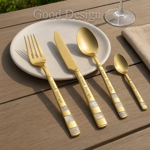 Juego de Cubiertos de Lujo de Acero Inoxidable Espejado 310 con Diseño Europeo, Marca de Buen Diseño, Portátil, para Bodas, con Cucharas de Nácar - Product Image 1